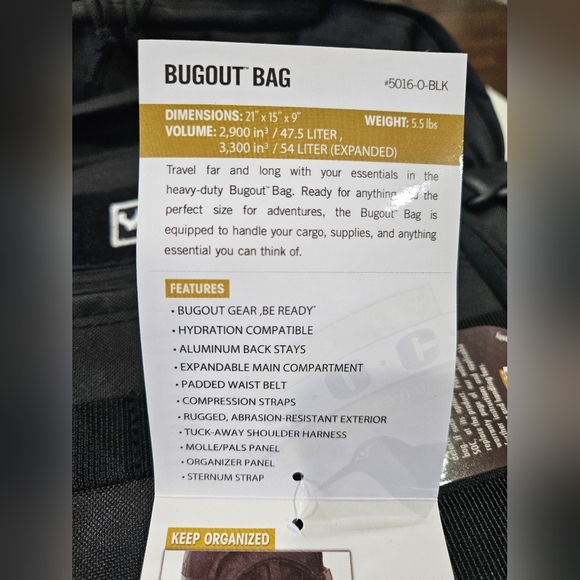 Sandpiper of California Black Military Mens Hiking Bugout Bag NEW - Picture 7 of 16